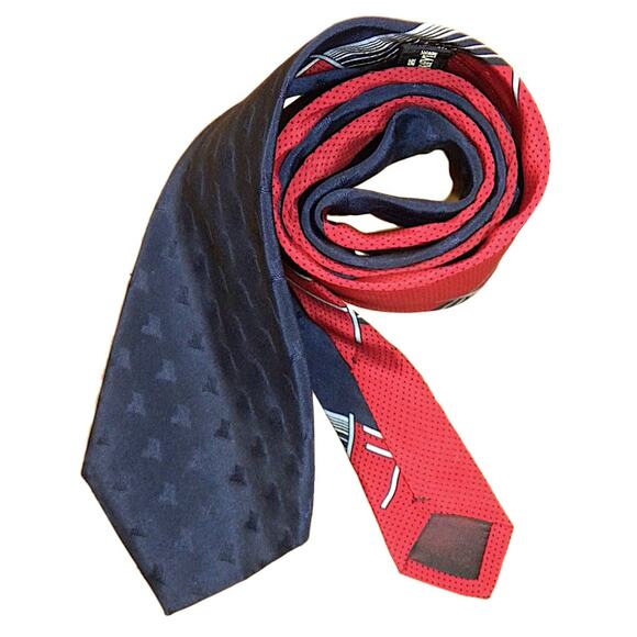 80s Lanvin SILK Tie | Lanvin Paris Navy & Red Necktie - Picture 1 of 6